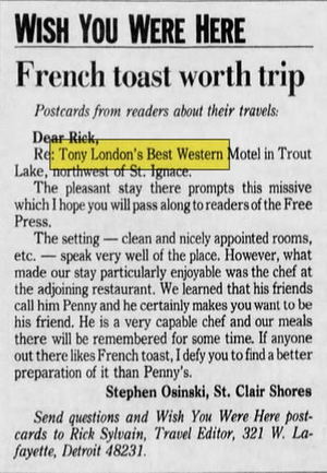 Castlewood Inn & Suites (Best Western Tony Londons, Tony Londons Roadhouse) - Jul 1988 Review From Det Free Press Reader (newer photo)